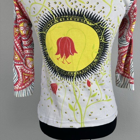 Vintage Y2K 90s BCBG Tribal Top Size Large Boho Art To Wear Floral Made In USA - Picture 8 of 15